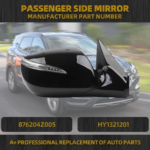 Dasbecan Righ Passenger Side Mirror Compatible with 20132018 Hyundai Santa Fe Sport with Heated Without Blind Spot Detection Turn Signal Manual Folding Replace876204Z005 HY1321201 6 Pins - Image 3