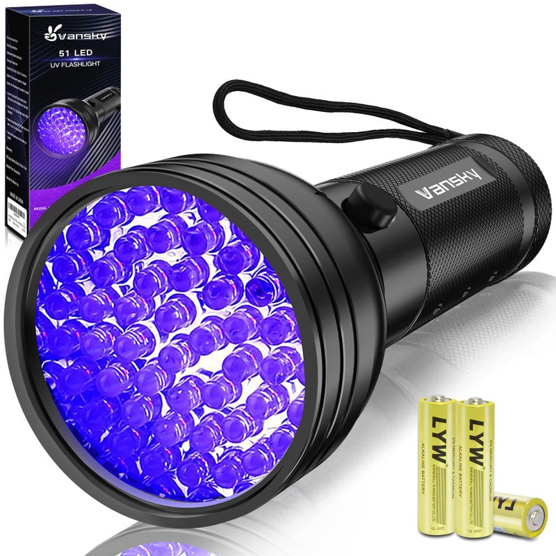 Vansky Black Light UV Flashlight, Upgraded 51 LED 395nm Blacklight Pet Urine Detector for Dog/Cat Urine, Dry Stains, Bed Bug, Matching with Pet Odor Eliminator(Batteries are Included)