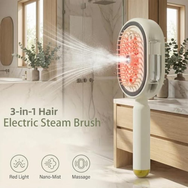 Steam Hair Brush Pink: Seamless Misting For Instant Hydration - Detangling Comfort Anti-Frizz Deep Hydration Electric Steam Brush For Natural Hair, At-Home Routines Office Quick-Fixes Travel Touch-Ups - Image 2