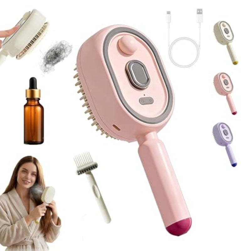 Steam Hair Brush Pink: Seamless Misting For Instant Hydration - Detangling Comfort Anti-Frizz Deep Hydration Electric Steam Brush For Natural Hair, At-Home Routines Office Quick-Fixes Travel Touch-Ups - Image 1