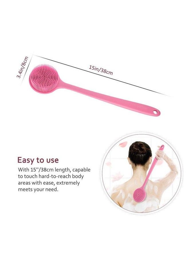 Hari - Slicone Bath Body Brush Exfoliator Back Brush Long Handle For Shower With Soft Bristles Back Scrubber (Pink) - Image 1