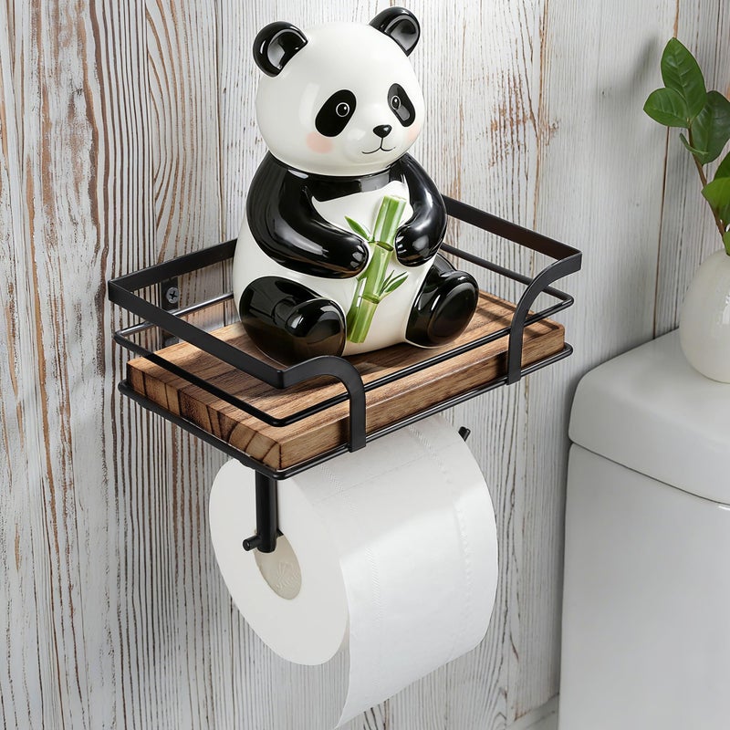 AIDILI Farmhouse Toilet Paper Holder with Shelf, Bathroom Washroom Country Decor Toilet Tissue Paper Roll Holder for Cell Phone&Wipes&Reading (Adhesive & Screw-in Wall Mount) - Image 1