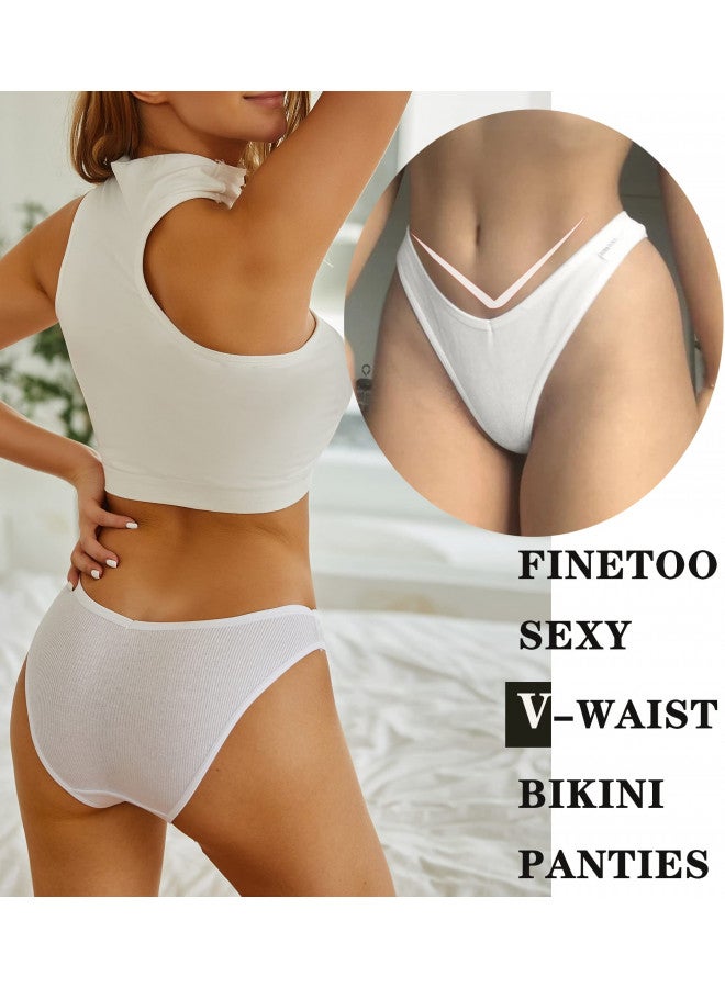 FINETOO Womens Underwear Cotton Bikini Rib Cheeky Panties Sexy V-shaped Waistband Hipster (M) - Image 1