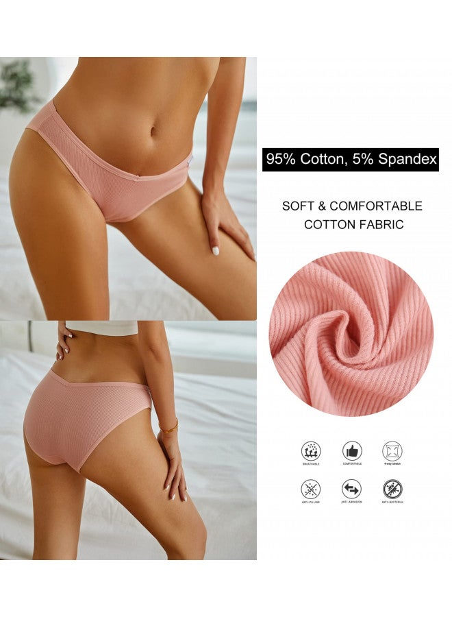 FINETOO Womens Underwear Cotton Bikini Rib Cheeky Panties Sexy V-shaped Waistband Hipster (M) - Image 2