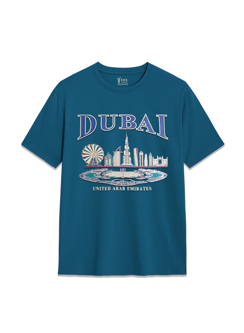 Yoo Street Yoo Street Dubai UAE Scenery T Shirt Featuring Ferris Wheel Skyline and Coastal Landscape for Stylish City Lovers - Image 1