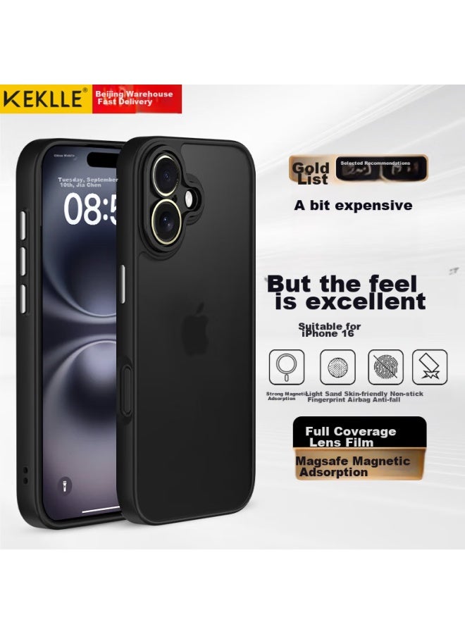 Keklle Iphone 16 Case, Apple 16 Protective Cover, Semi-transparent Frosted Shockproof Anti-fingerprint Full Lens Protection Soft Edge Case, Midnight Black - Image 1