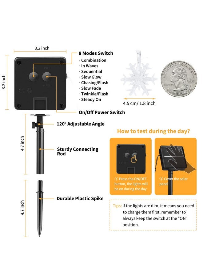 برايتاون سلسلة أضواء ندفة الثلج الشمسية من Brightown، 100 مصباح LED بطول 39 قدمًا، مصابيح خرافية خارجية مقاومة للماء مع 8 أوضاع إضاءة لحفلات الزفاف والحفلات والأشجار والغرف والحدائق والفناء والمنزل، باللون الأبيض الدافئ - Image 4