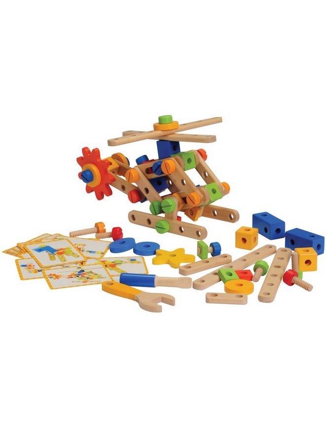 Constructive Playthings Constructive Playthings Wood Stress Nut and Bolt Builder with Activity Cards, Building Toys for Toddlers, Early STEM and Fine Motor Skills, 84-Piece Kids Playset, Ages 3 Years Plus  - Image 1