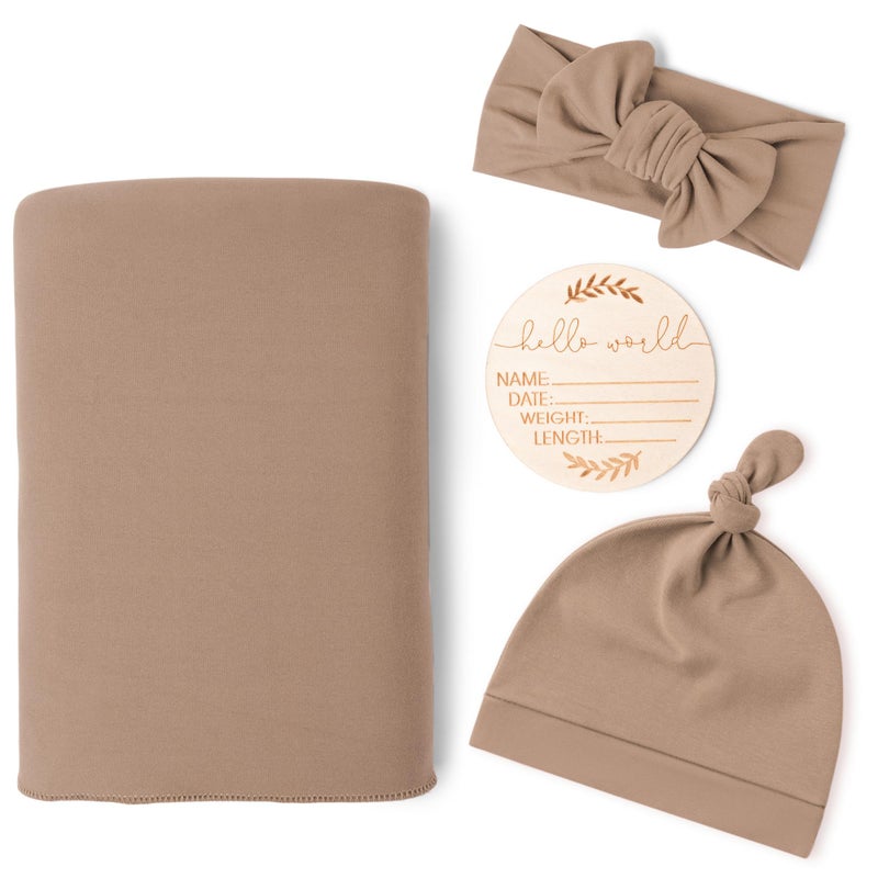 Konssy Baby Girl Newborn Receiving Blanket with Matching Headband and Beanie Set Baby Swaddle Nursery Swaddle Wrap - Image 1