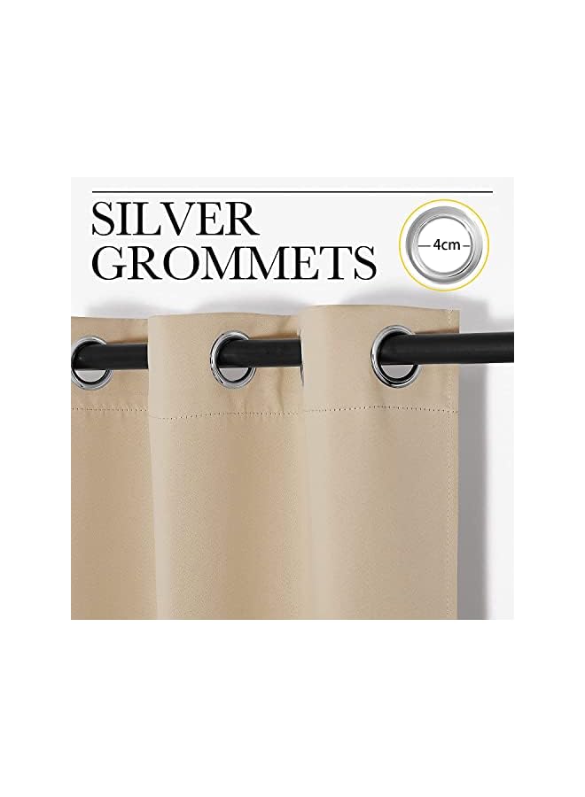 The Bros Blackout Curtain - 2 Panels Thermal Insulated Grommet Noise Reducing Drapes, Room Darkening Curtains for Bedroom,Living Room (140x240cm, Beige) - Image 4