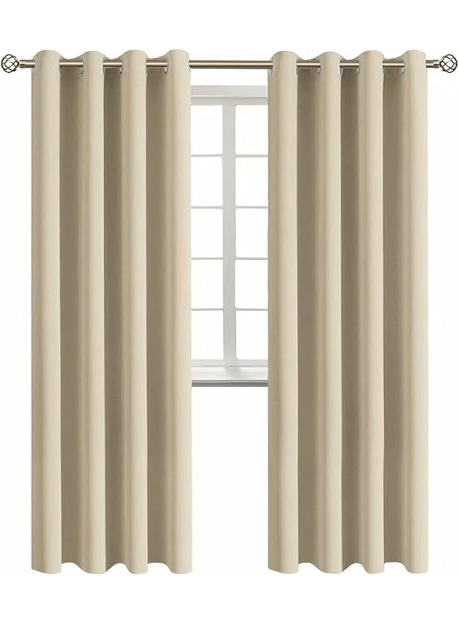 The Bros Blackout Curtain - 2 Panels Thermal Insulated Grommet Noise Reducing Drapes, Room Darkening Curtains for Bedroom,Living Room (140x240cm, Beige) - Image 1