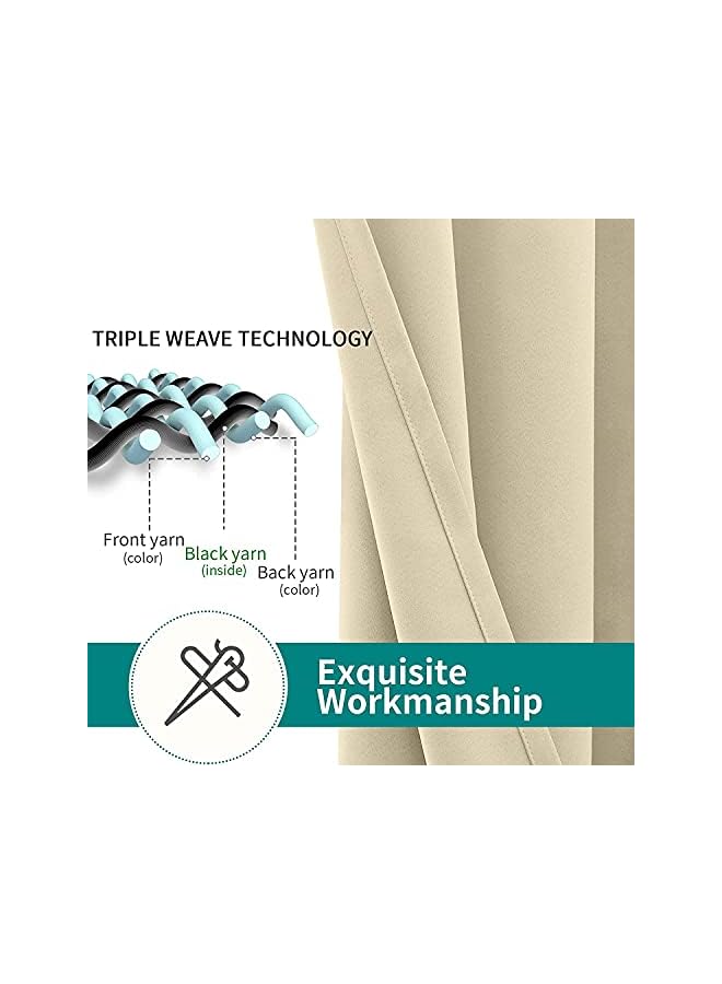 The Bros Blackout Curtain - 2 Panels Thermal Insulated Grommet Noise Reducing Drapes, Room Darkening Curtains for Bedroom,Living Room (140x240cm, Beige) - Image 2