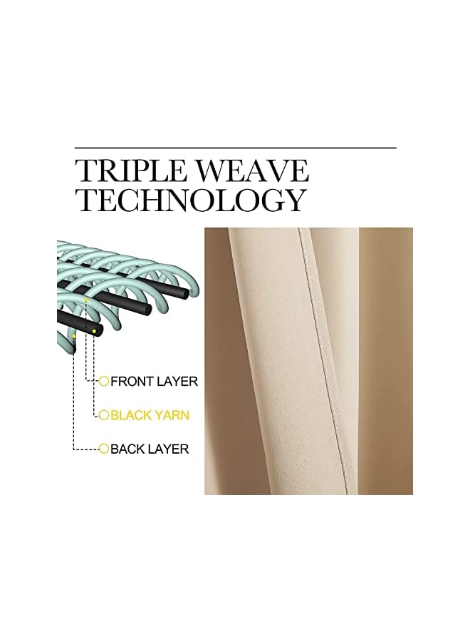 The Bros Blackout Curtain - 2 Panels Thermal Insulated Grommet Noise Reducing Drapes, Room Darkening Curtains for Bedroom,Living Room (140x240cm, Beige) - Image 3