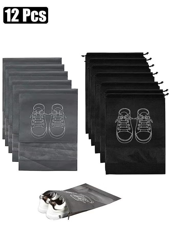 12-Pack Shoe Bags for Travel, Large Portable Shoe Organizers for Men and Women, 6 Black and 6 Grey, Dust-Proof Storage - Image 1