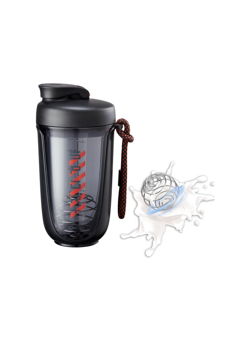 كيلا شيكر البروتين، شيكر مشروب البروتين، زجاجة شيكر سعة 20 أونصة لخليط البروتين، كوب خلط بروتين مقاوم للتسرب وخالي من البيسفينول أ مع كرة خلاط للتمرين في صالة الألعاب الرياضية (أسود) - Image 1