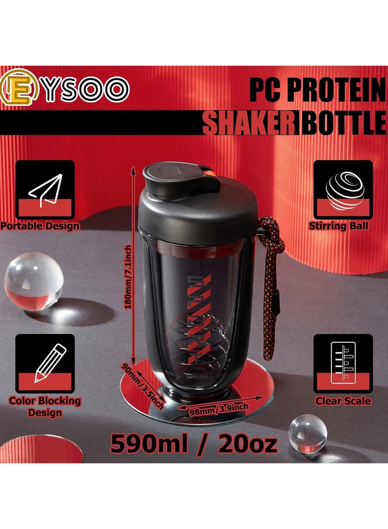 كيلا شيكر البروتين، شيكر مشروب البروتين، زجاجة شيكر سعة 20 أونصة لخليط البروتين، كوب خلط بروتين مقاوم للتسرب وخالي من البيسفينول أ مع كرة خلاط للتمرين في صالة الألعاب الرياضية (أسود) - Image 2