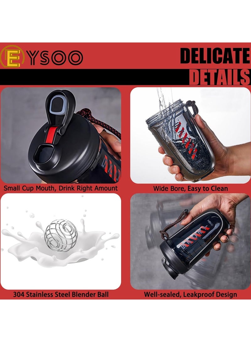 كيلا شيكر البروتين، شيكر مشروب البروتين، زجاجة شيكر سعة 20 أونصة لخليط البروتين، كوب خلط بروتين مقاوم للتسرب وخالي من البيسفينول أ مع كرة خلاط للتمرين في صالة الألعاب الرياضية (أسود) - Image 3