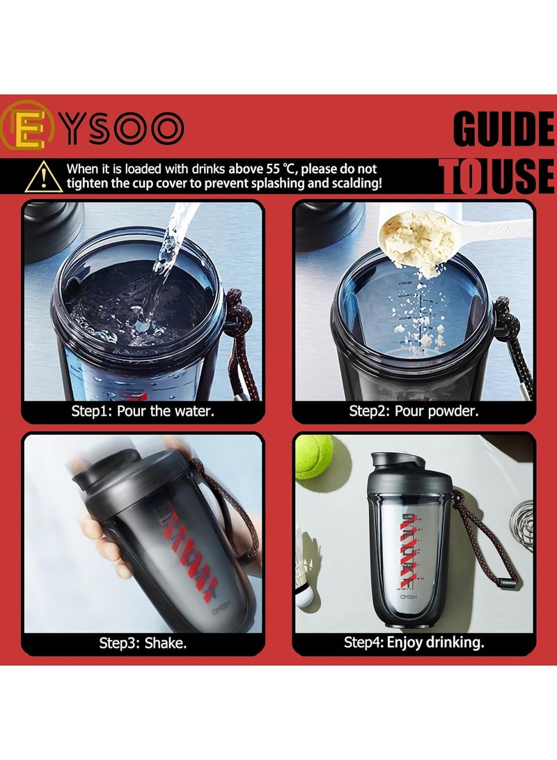 كيلا شيكر البروتين، شيكر مشروب البروتين، زجاجة شيكر سعة 20 أونصة لخليط البروتين، كوب خلط بروتين مقاوم للتسرب وخالي من البيسفينول أ مع كرة خلاط للتمرين في صالة الألعاب الرياضية (أسود) - Image 5