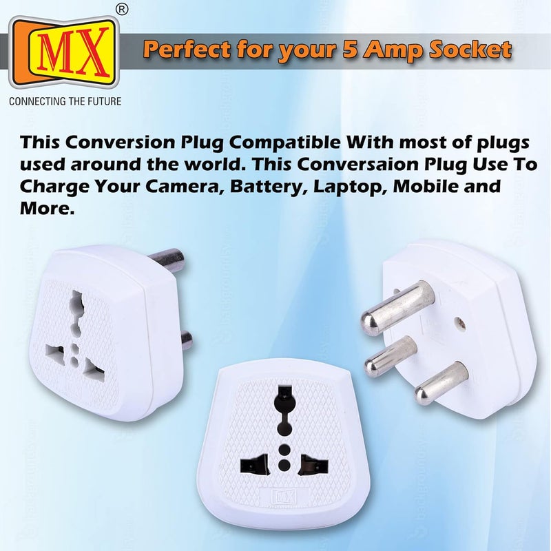 MX 3 PIN TypeD Universal Socket PlugWorldwide Travel Adaptor Multi Plug Conversion Plug Socket Connector Converts 15 Amps to 5 Amps PC Moulded Pack of 10 - Image 3