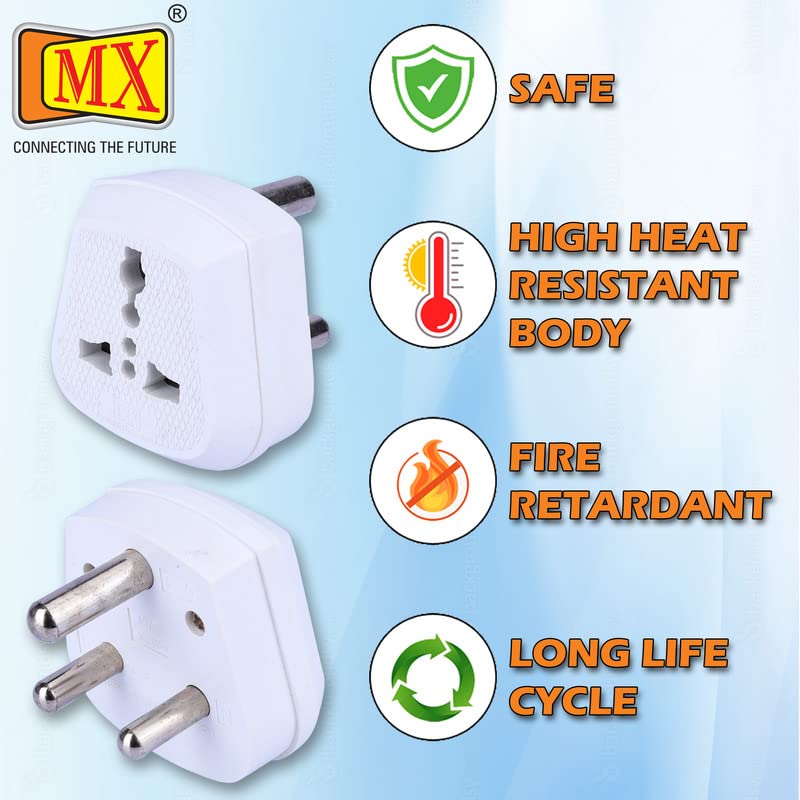 MX 3 PIN TypeD Universal Socket PlugWorldwide Travel Adaptor Multi Plug Conversion Plug Socket Connector Converts 15 Amps to 5 Amps PC Moulded Pack of 10 - Image 4