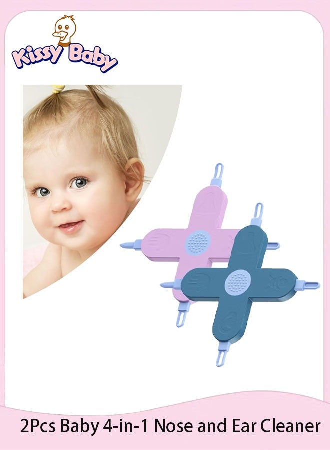 Kissy Baby 2Pcs Baby 4-in-1 Nose and Ear Cleaner, Nose, Nail and Ear Cleaner, Nail, Nose and Ear Gadget, Safe Ear Wax Removal Tool and Baby Nose Cleaner Nail Cleaner for Baby (Blue+Purple)  - Image 1