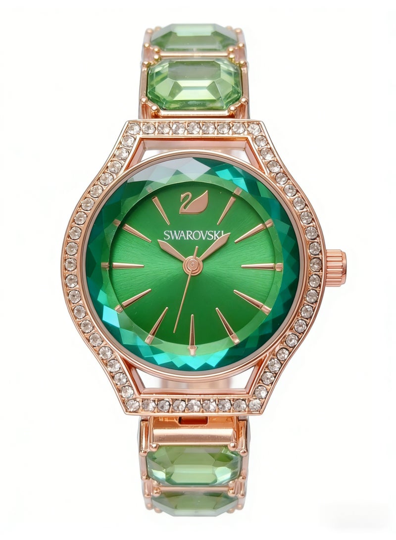 سواروفسكي SWAROVSKI 5630840 Octagon Cut Bracelet Watch | Green Crystal Rose Gold-Tone Ladies' Watch with Crystal Pavé Bezel - Image 1