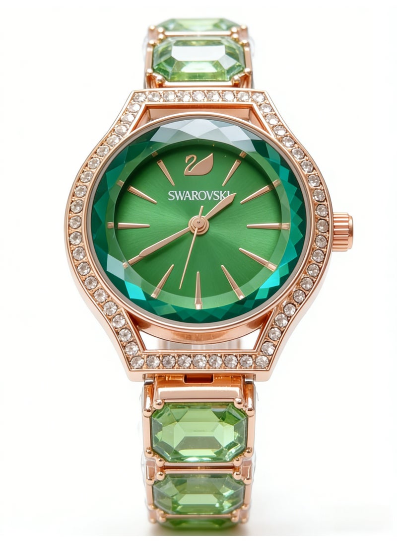 سواروفسكي SWAROVSKI 5630840 Octagon Cut Bracelet Watch | Green Crystal Rose Gold-Tone Ladies' Watch with Crystal Pavé Bezel - Image 4