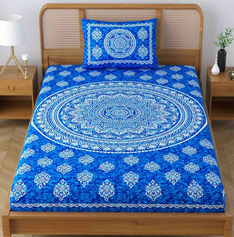 Colorish 120 TC Cotton Blend Mandala Printed Jaipuri Bedsheet for Single Bed with 1 Pillow Cover, Blue - Image 2