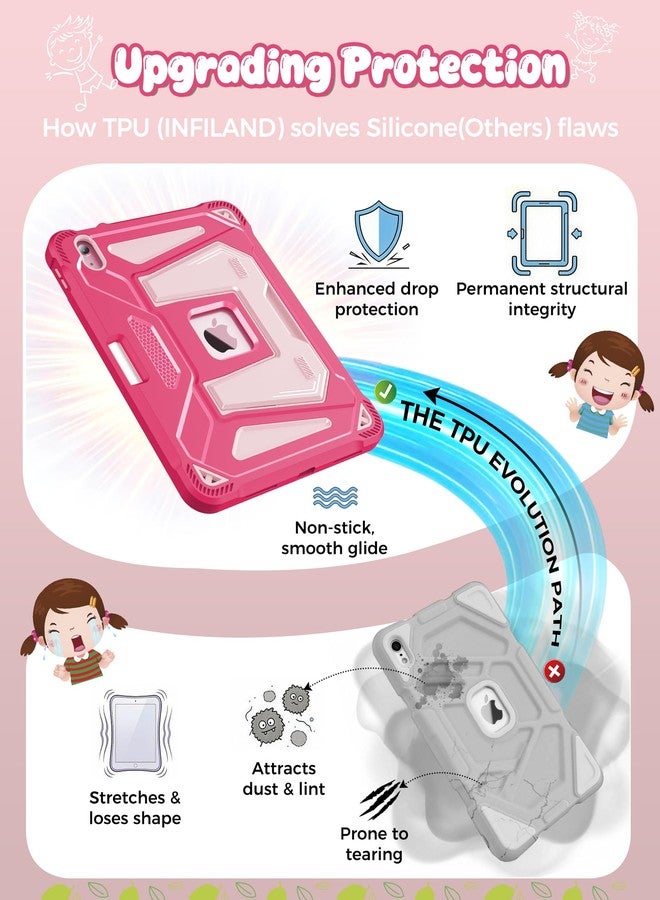 INFILAND Kids Case for iPad A16 11th Generation 11 Inch (2025), iPad 10th Generation 10.9 Inch (2022), Heavy Duty Rugged Shockproof Protective Cover with Dual-Support Folding Kickstand (Magenta-Pink) - Image 4
