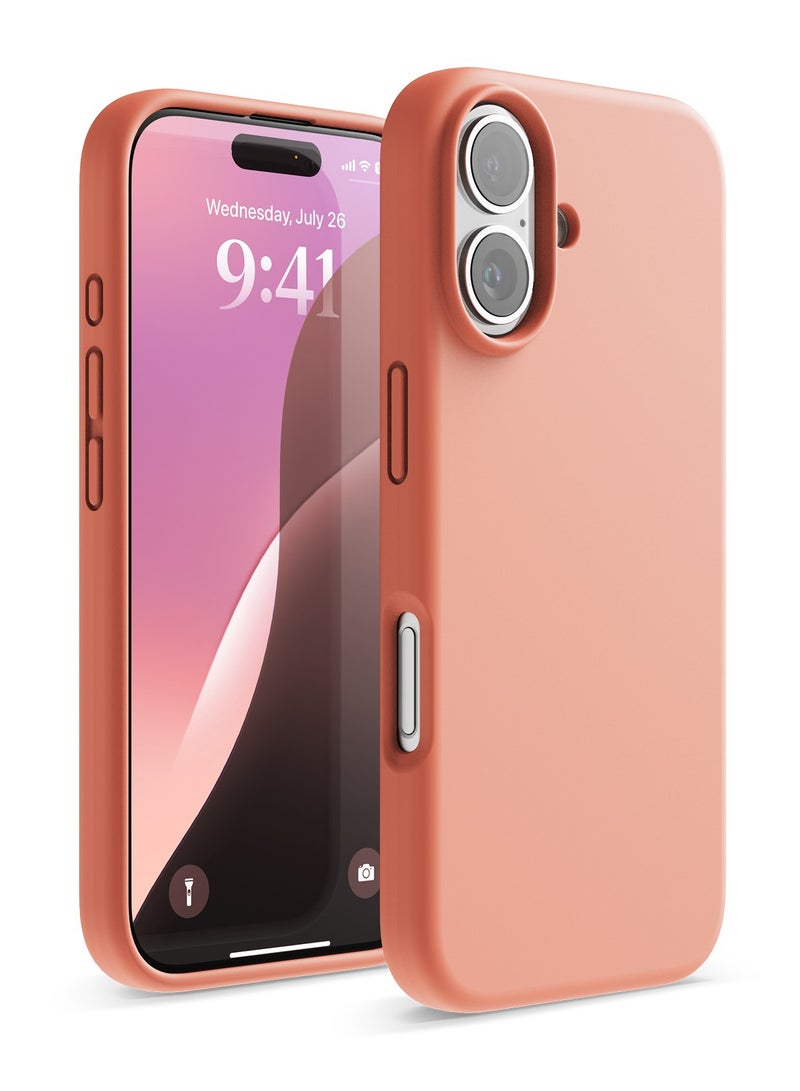 Elago Liquid Silicone for iPhone 16 Case Cover Full Body Protection, Shockproof, Slim, Anti-Scratch Soft Microfiber Lining - Salmon