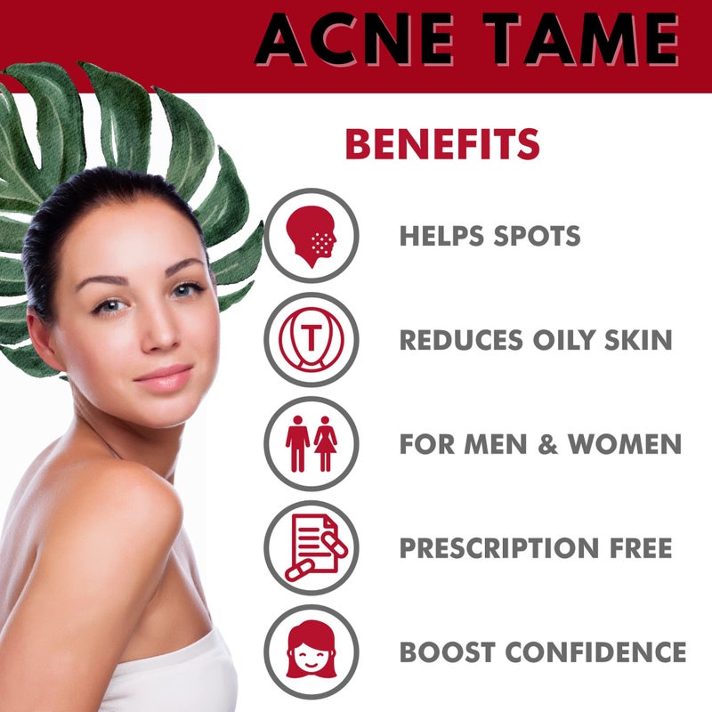 Acnetame Acne Pills- Acne Tame Supplement- Clear Skin Vitamins Pill for Oily Skin Treatment, Hormonal Blemishes, Anti Spots & Cystic Acnes Supplements for Women, Men, Teens & Adults- 60 Oral Tablets - Image 2