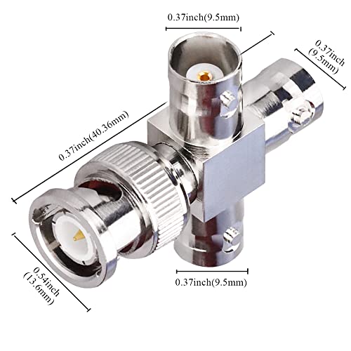 TUOLNK 2 Pack BNC Male to 3 Female Jack T Type RF Coaxial Connector 4 Way Splitter Coax Adapter for Broadcast/Extension Cable BNC Tee Connectors T-Shaped - Image 4