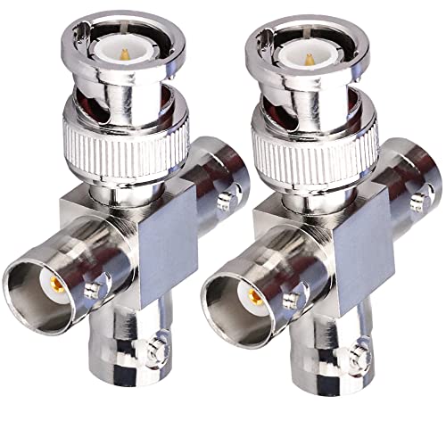 TUOLNK 2 Pack BNC Male to 3 Female Jack T Type RF Coaxial Connector 4 Way Splitter Coax Adapter for Broadcast/Extension Cable BNC Tee Connectors T-Shaped - Image 1
