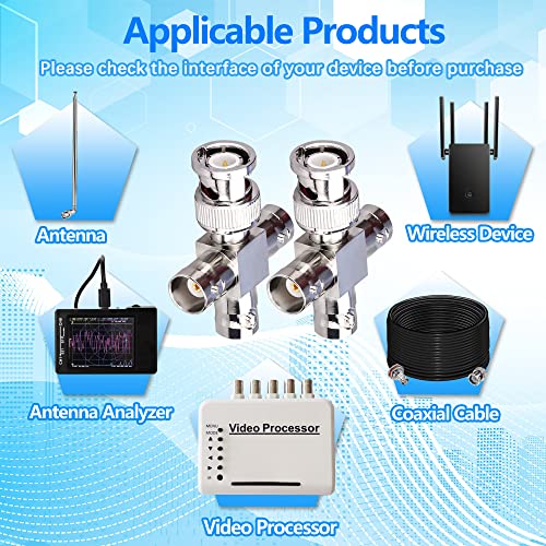 TUOLNK 2 Pack BNC Male to 3 Female Jack T Type RF Coaxial Connector 4 Way Splitter Coax Adapter for Broadcast/Extension Cable BNC Tee Connectors T-Shaped - Image 3