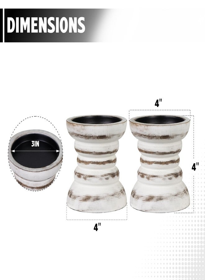CEDARLUX Candle Holder for Pillar Candle Set of 2, Farmhouse Wood Candle Holder, Rustic Wooden Candle Stand, Vintage Small Wooden Candlestick Holders for Living Room, Table Centerpiece, Rustic White - Image 2