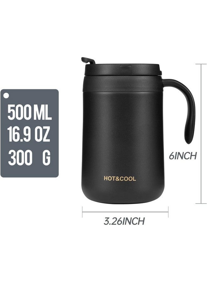 Potency كوب السفر القوي، كوب قهوة معزول بغطاء، عزل فراغ من الفولاذ المقاوم للصدأ قابل لإعادة الاستخدام للقهوة والشاي الساخن والبارد، كوب حراري مع قاعدة غير قابلة للانزلاق (أسود، 500 مل) - Image 5