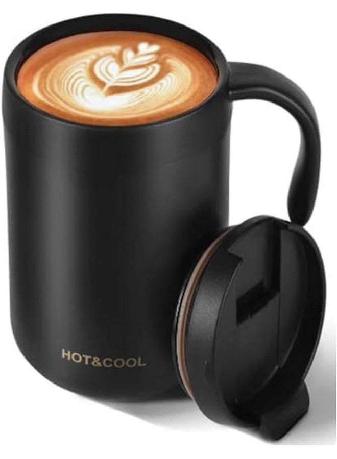 Potency كوب السفر القوي، كوب قهوة معزول بغطاء، عزل فراغ من الفولاذ المقاوم للصدأ قابل لإعادة الاستخدام للقهوة والشاي الساخن والبارد، كوب حراري مع قاعدة غير قابلة للانزلاق (أسود، 500 مل) - Image 1