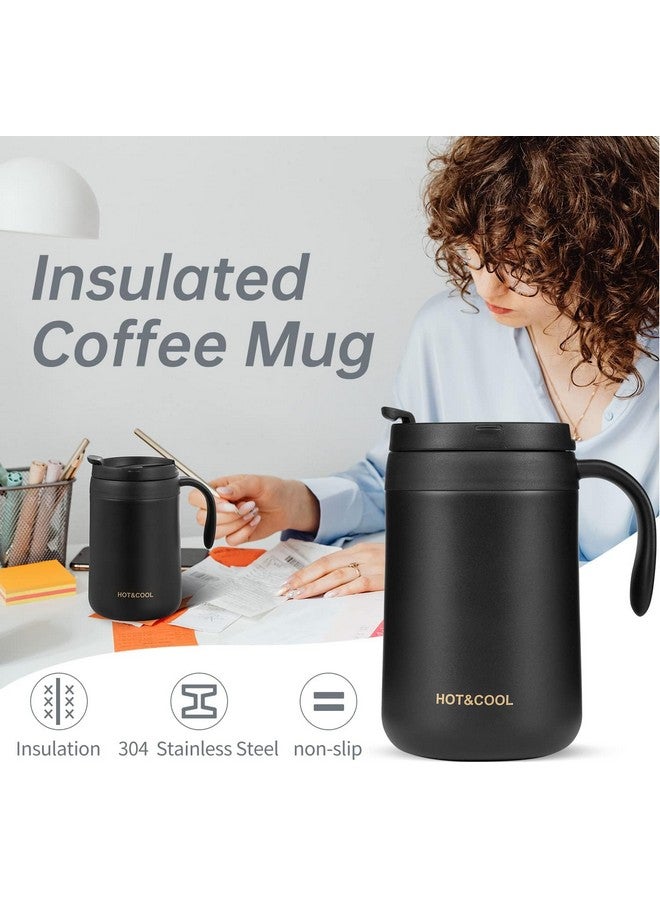 Potency كوب السفر القوي، كوب قهوة معزول بغطاء، عزل فراغ من الفولاذ المقاوم للصدأ قابل لإعادة الاستخدام للقهوة والشاي الساخن والبارد، كوب حراري مع قاعدة غير قابلة للانزلاق (أسود، 500 مل) - Image 2