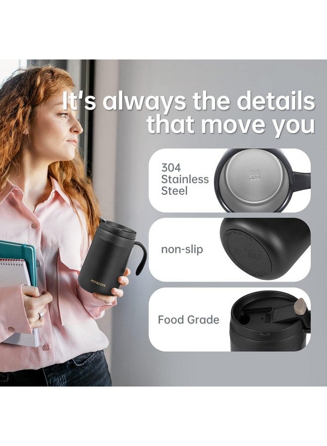 Potency كوب السفر القوي، كوب قهوة معزول بغطاء، عزل فراغ من الفولاذ المقاوم للصدأ قابل لإعادة الاستخدام للقهوة والشاي الساخن والبارد، كوب حراري مع قاعدة غير قابلة للانزلاق (أسود، 500 مل) - Image 4