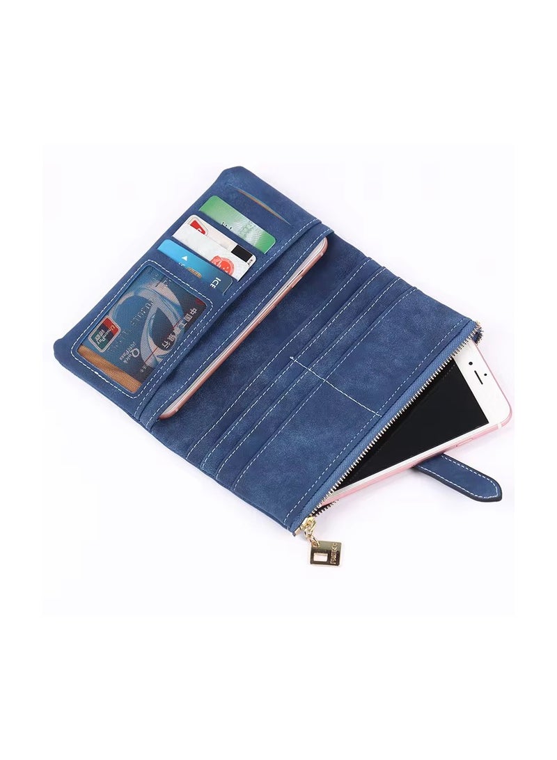 Women Wallet Soft Leather Wallet  Multiple Card Slots Purse Large Capacity Clutch Bag With Zipper And Wrist Strap - Image 3
