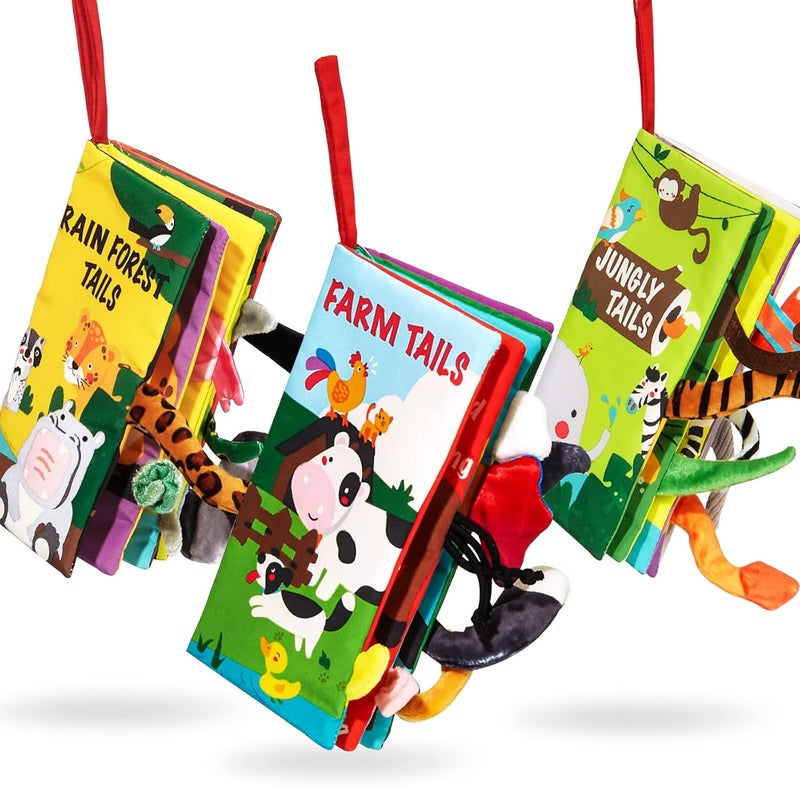beiens Baby Books Toys - 3PCS Touch and Feel Cloth Crinkle Soft Books for Infants - Image 1