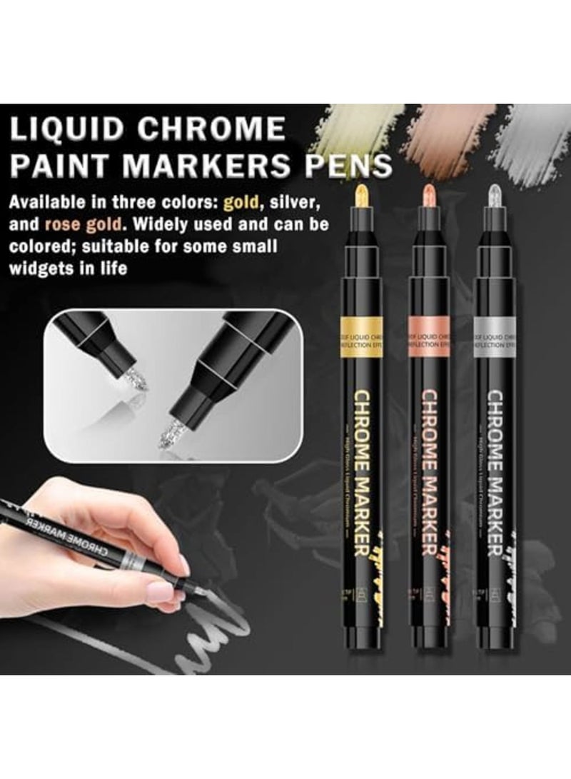 SYOSI 3Pcs Silver & Gold Oil-Based Permanent Chrome Mirror Paint Pens, Reflective Gloss, Resin Supplies for Coloring, DIY Craft (Gold,Silver,Rose Gold) - Image 4