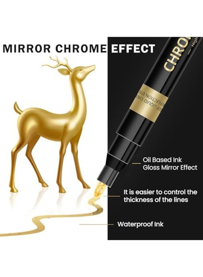 SYOSI 3Pcs Silver & Gold Oil-Based Permanent Chrome Mirror Paint Pens, Reflective Gloss, Resin Supplies for Coloring, DIY Craft (Gold,Silver,Rose Gold) - Image 5
