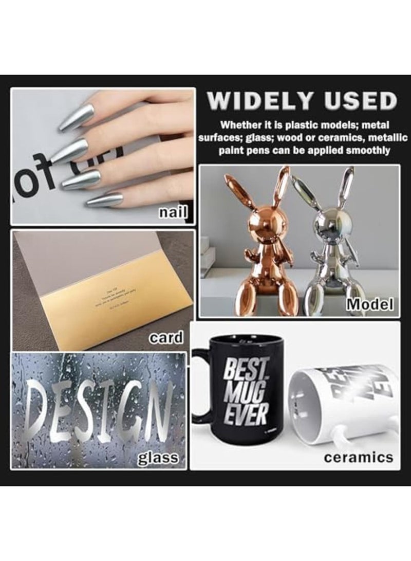 SYOSI 3Pcs Silver & Gold Oil-Based Permanent Chrome Mirror Paint Pens, Reflective Gloss, Resin Supplies for Coloring, DIY Craft (Gold,Silver,Rose Gold) - Image 3