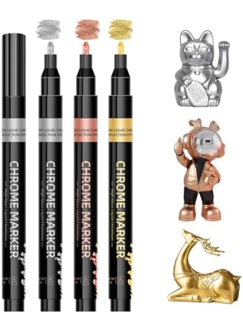 SYOSI 3Pcs Silver & Gold Oil-Based Permanent Chrome Mirror Paint Pens, Reflective Gloss, Resin Supplies for Coloring, DIY Craft (Gold,Silver,Rose Gold) - Image 1