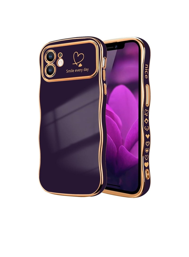 WRISTWISE Case Cover for iPhone 11, Cute Wave Frame Curly Shape with Love Heart Pattern Raised Camera Protection Cover Luxury Plating Shockproof Phone Case for iPhone 11, Purple - Image 1