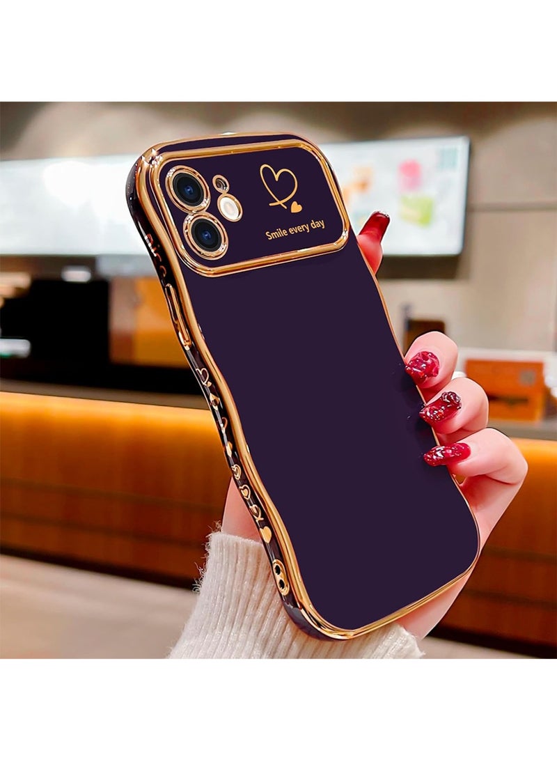 WRISTWISE Case Cover for iPhone 11, Cute Wave Frame Curly Shape with Love Heart Pattern Raised Camera Protection Cover Luxury Plating Shockproof Phone Case for iPhone 11, Purple - Image 2