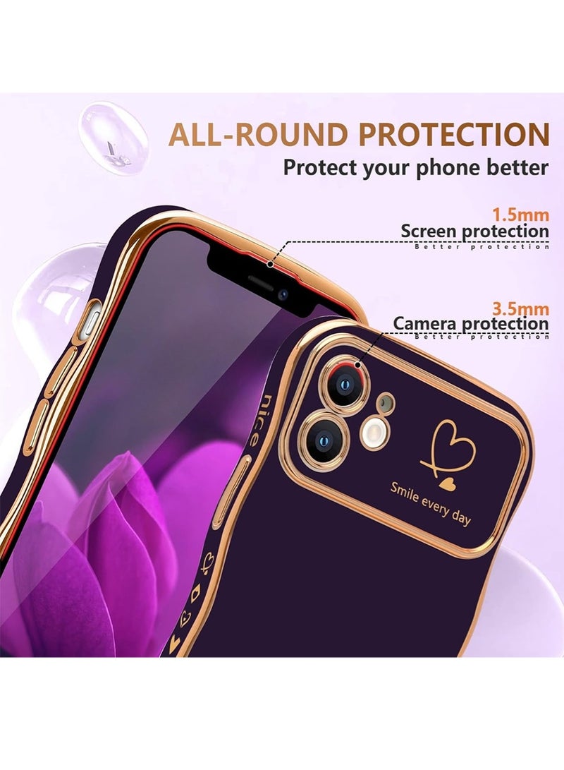 WRISTWISE Case Cover for iPhone 11, Cute Wave Frame Curly Shape with Love Heart Pattern Raised Camera Protection Cover Luxury Plating Shockproof Phone Case for iPhone 11, Purple - Image 4