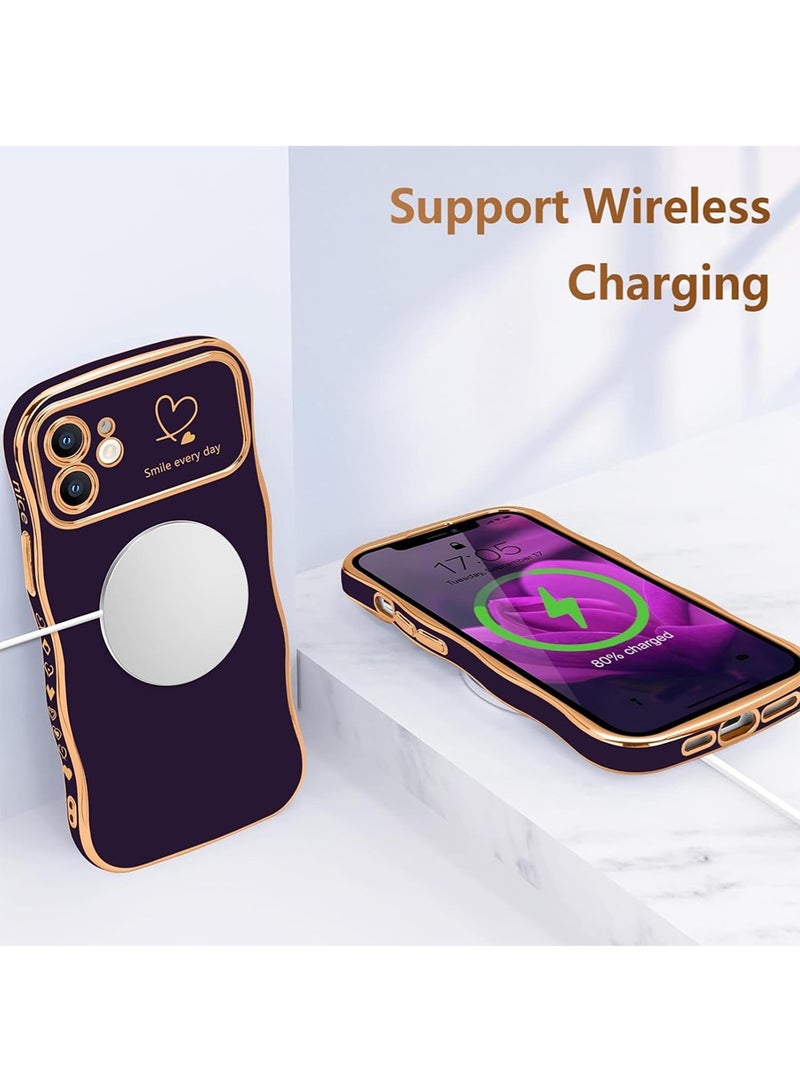 WRISTWISE Case Cover for iPhone 11, Cute Wave Frame Curly Shape with Love Heart Pattern Raised Camera Protection Cover Luxury Plating Shockproof Phone Case for iPhone 11, Purple - Image 5