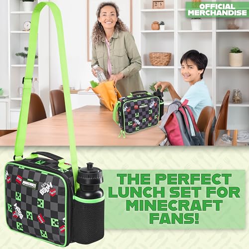 Minecraft Insulated Lunch Bag for Kids Creeper Lunchbox for Boys School Supplies Food Carrier Snacks Picnic Beach Days Travel Gamer Gifts for Kids (Black/Green) - Image 2